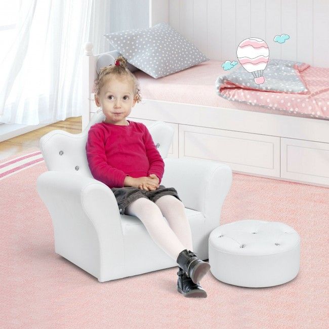 Children’s Princess Sofa Set with Ottoman – Upholstered Toddler Couch with Sparkling Diamond Design for Kids Ages 3-5
