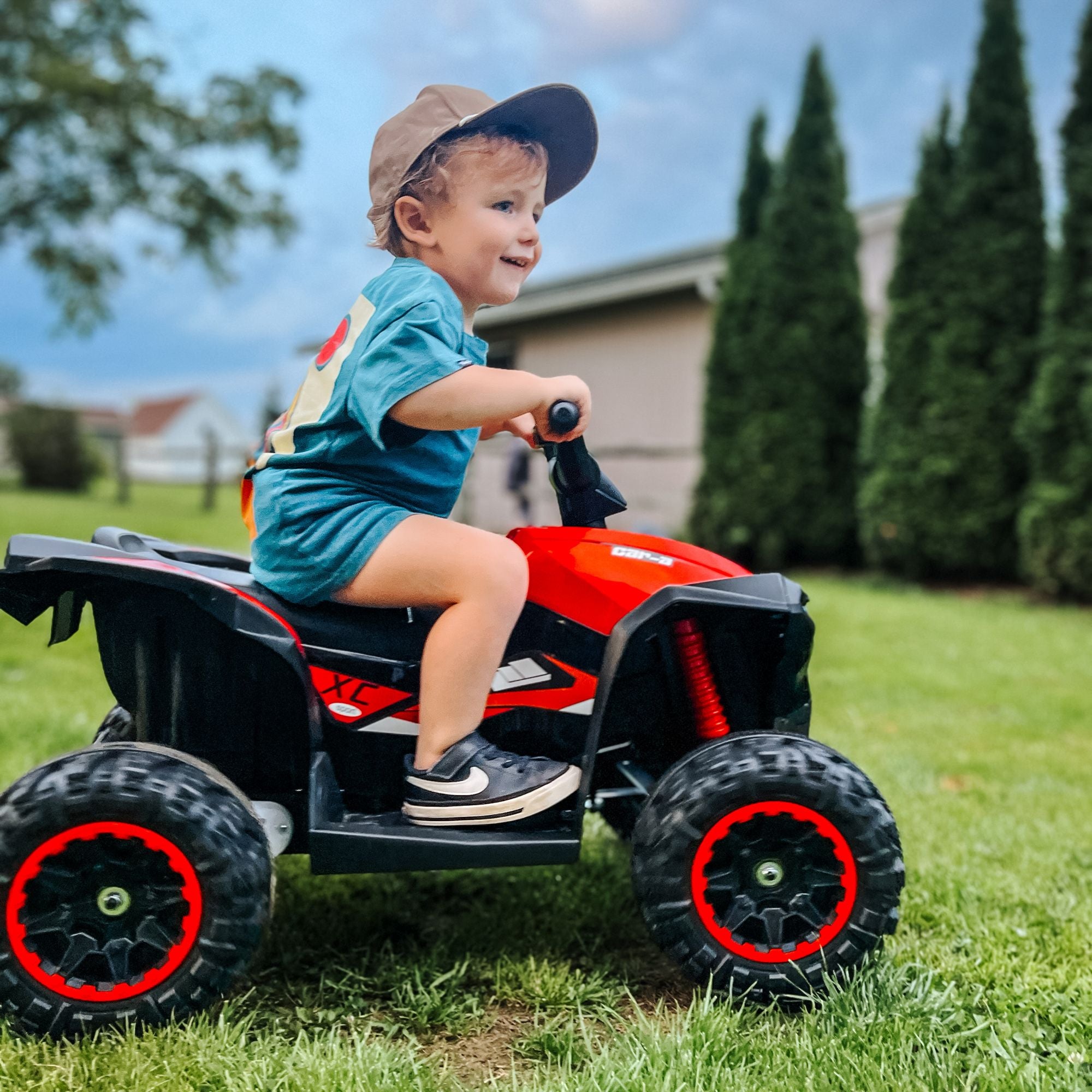 12V Kids Ride-On Quad Car 4-Wheelers with LED Headlights, Music, Dual Motor Electric ATV, for 3+ Years Old, Red