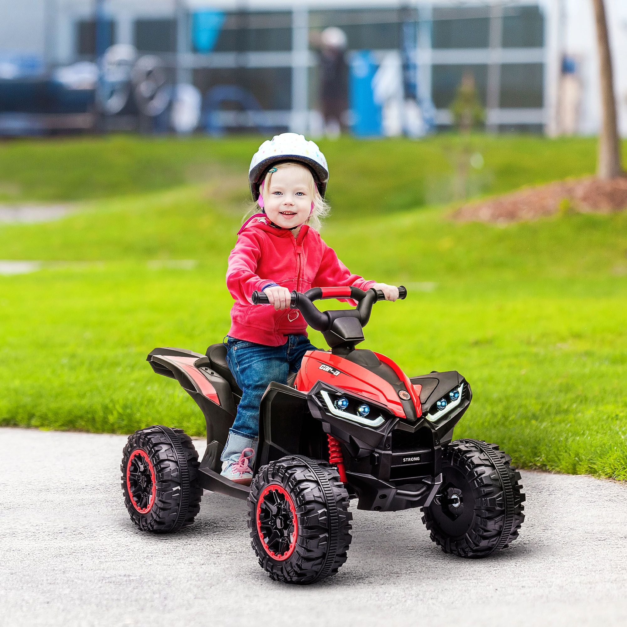 12V Kids Ride-On Quad Car 4-Wheelers with LED Headlights, Music, Dual Motor Electric ATV, for 3+ Years Old, Red