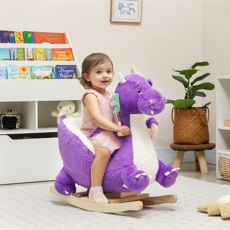 Plush Purple Dragon Rocking Horse for Toddlers with Sounds & Safety Belt