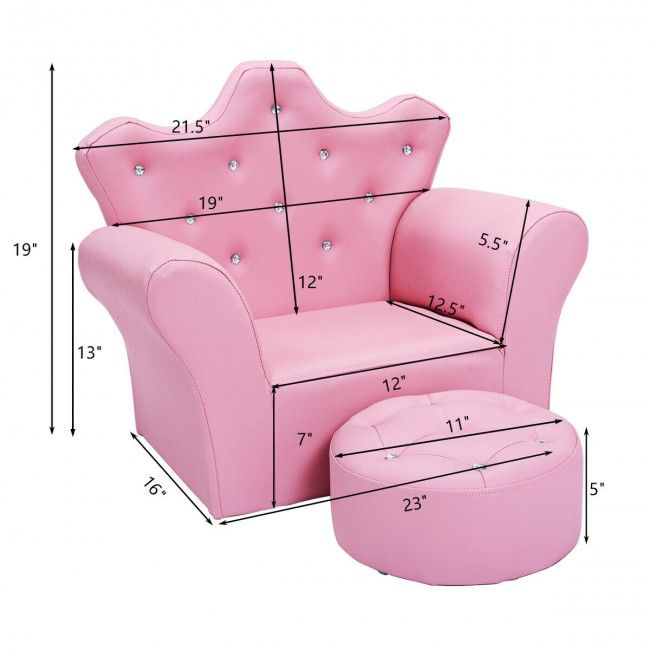 Children’s Princess Sofa Set with Ottoman – Upholstered Toddler Couch with Sparkling Diamond Design for Kids Ages 3-5