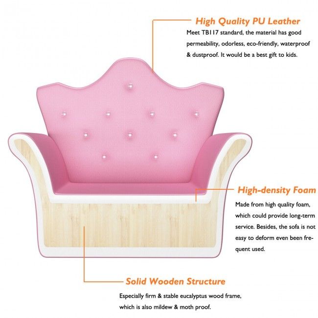 Children’s Princess Sofa Set with Ottoman – Upholstered Toddler Couch with Sparkling Diamond Design for Kids Ages 3-5