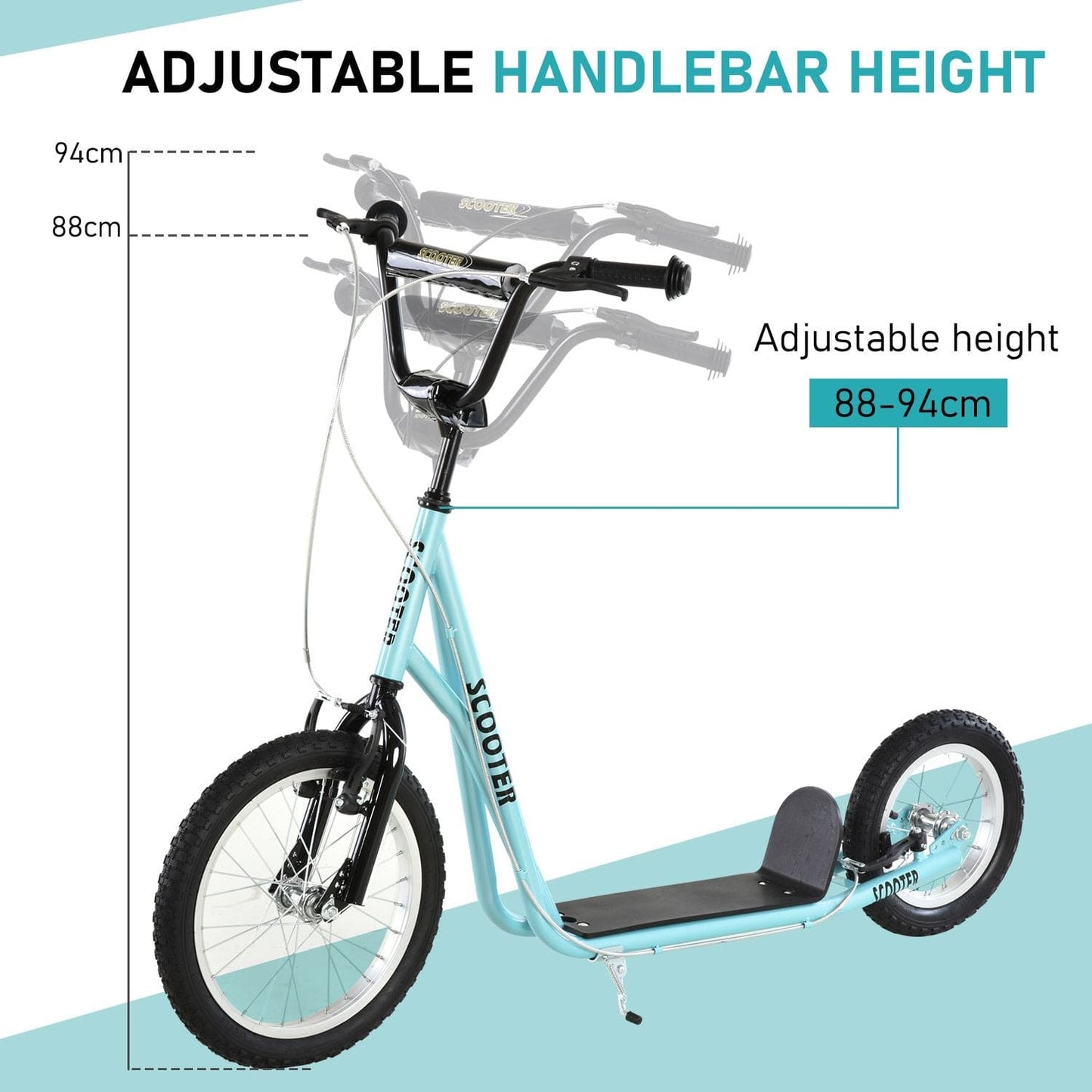 Aosom Youth Glide Pro Scooter – Adjustable Kick Scooter with Dual Brakes & Inflatable Wheels for Ages 5+, Blue - The Little Big Store