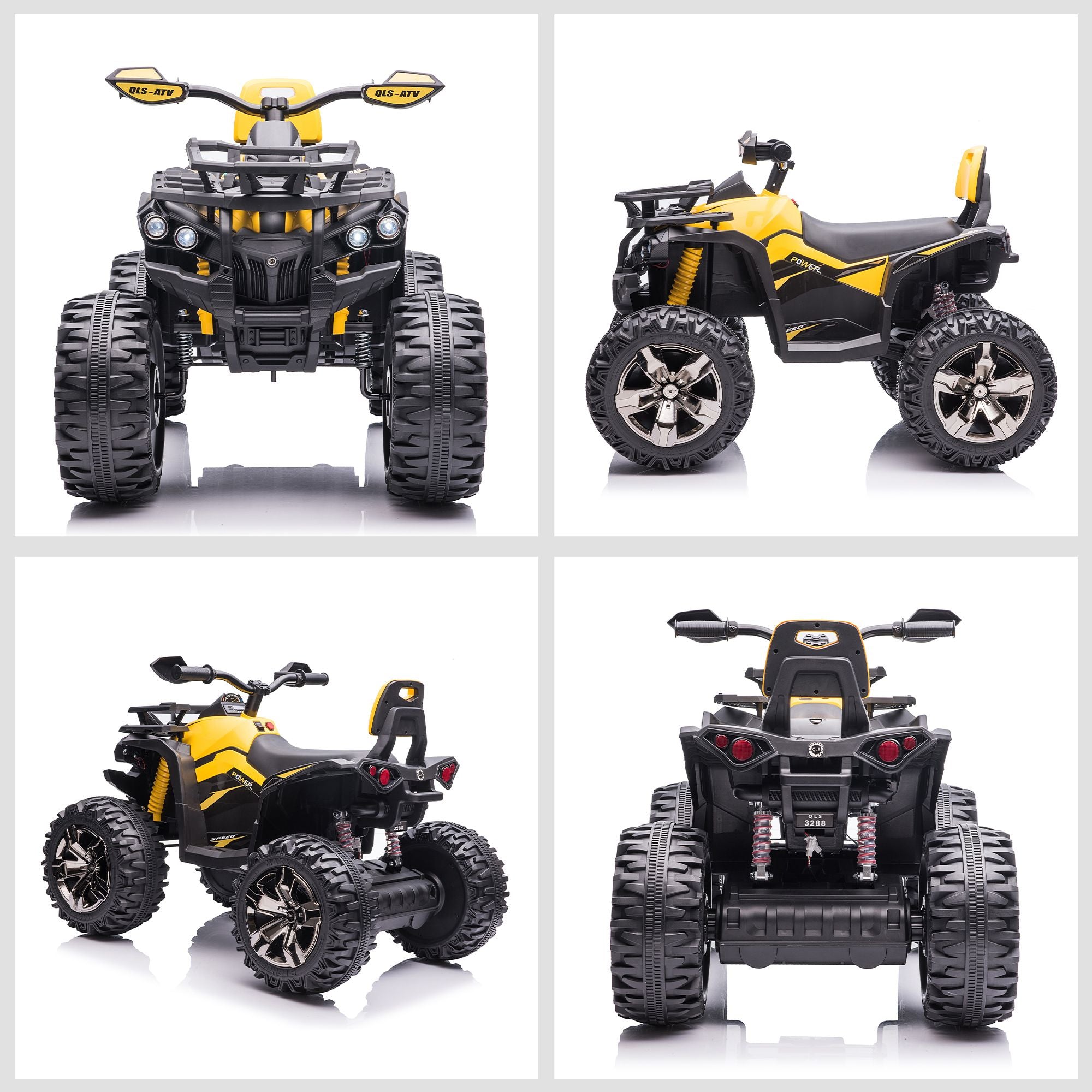 Kids ATV 12V Ride on Car with Music Realistic Headlights Wide Wheels Rechargeable Electric Yellow