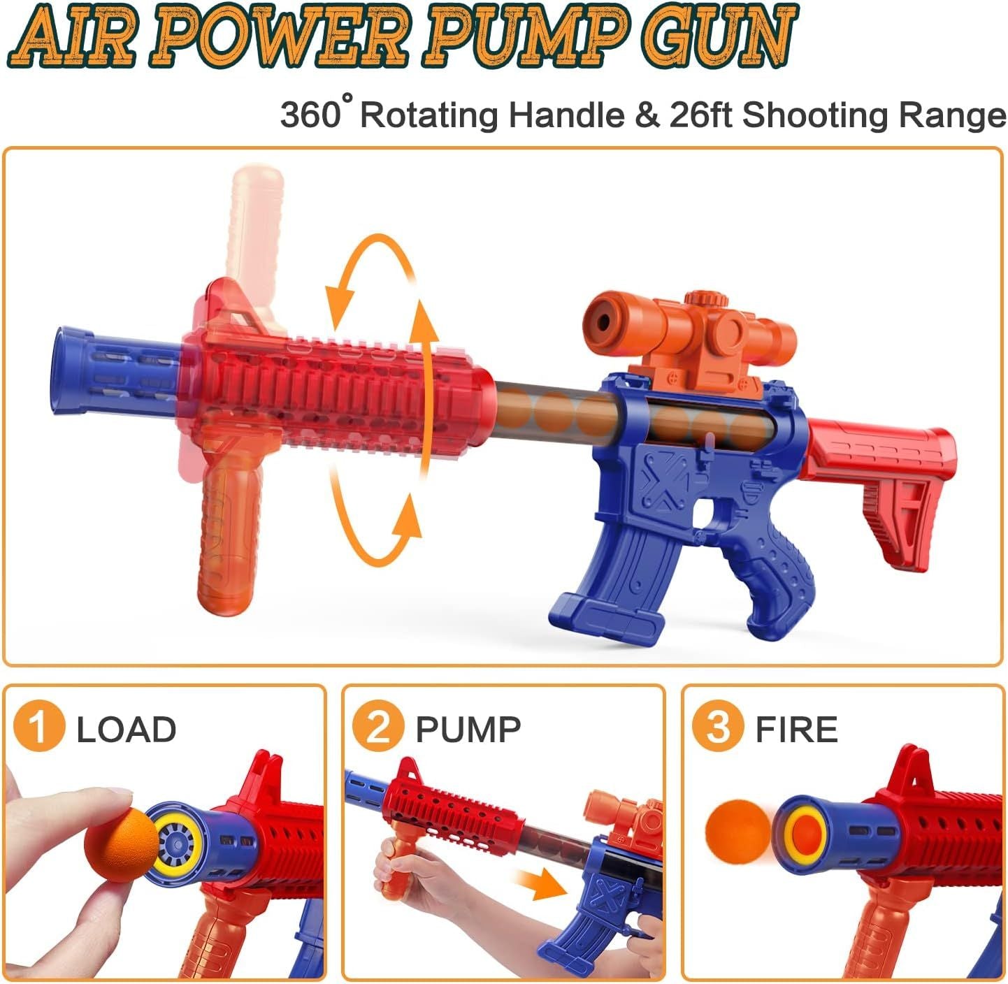 Kids Popper Air Toy Gun Set – 2-Player Shooting Game with Moving Target & 24 Foam Balls