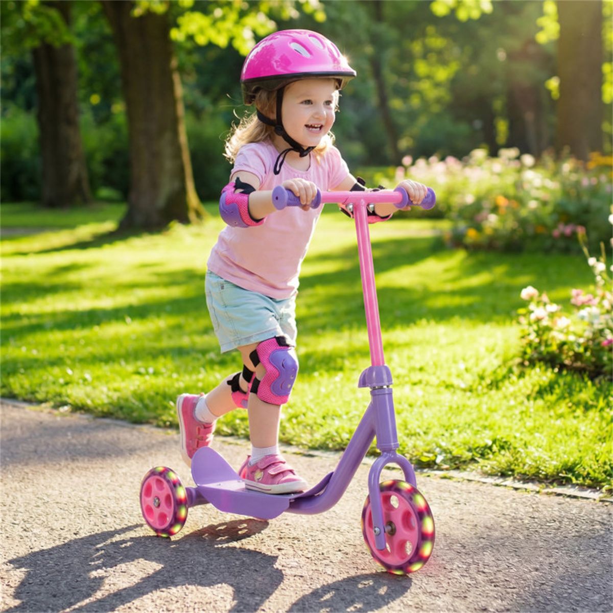 3-Wheel Toddler Scooter with LED Light-Up Wheels for Beginners Age 2+