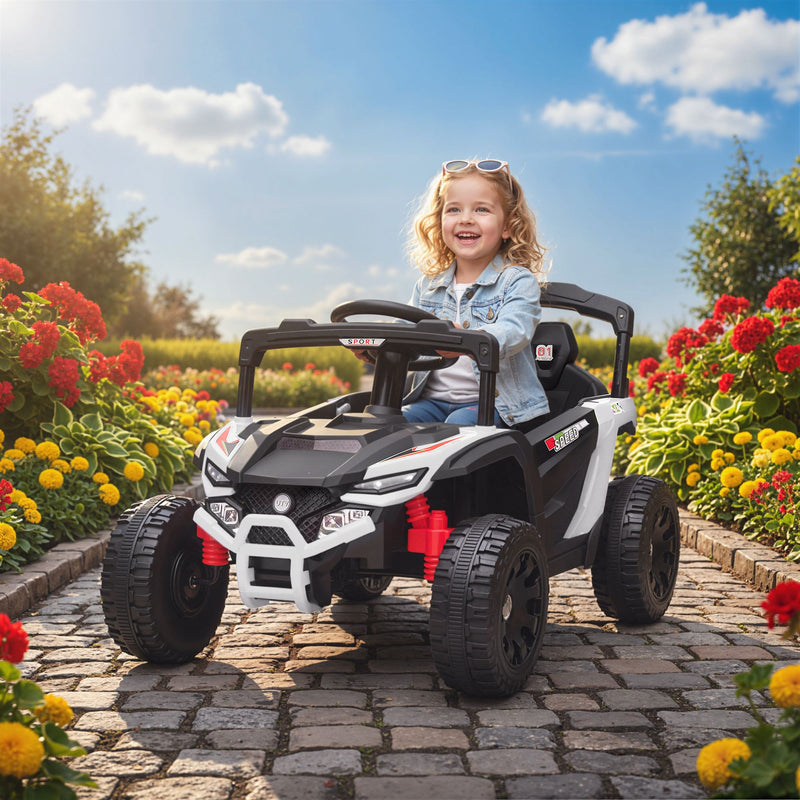 Battery-Powered 12V Kids Electric UTV Truck - Remote Controlled Vehicle with Suspension for Kids Aged 3-5, White