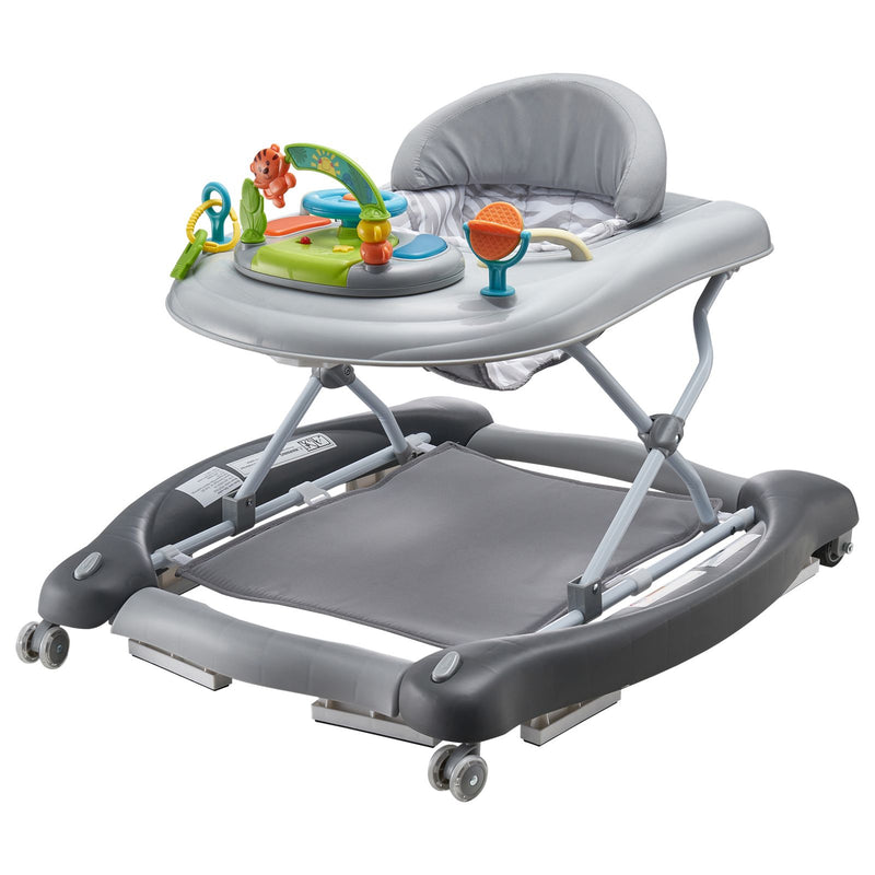 4-in-1 Baby Walker, Foldable Baby Activity Center on Wheels, 3 Adjustable Height, Music & Toys Tray, Learning-Seated | Walk-Behind | Rocker | Bouncer Toddler Walker for Girls Boys 6-24 Months