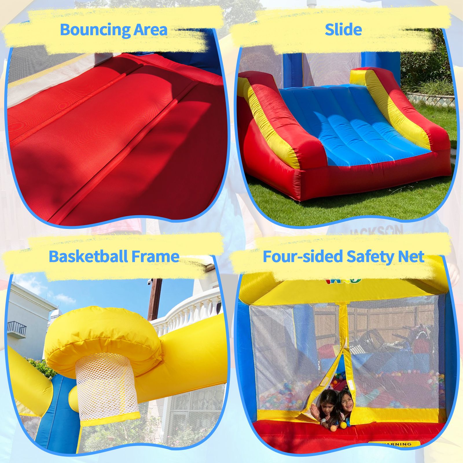 Yard nflatable Bounce House with Slide & Basketball Hoop β Durable Outdoor Bouncy Castle for Kids w/ UL Blower, 12x9x8ft