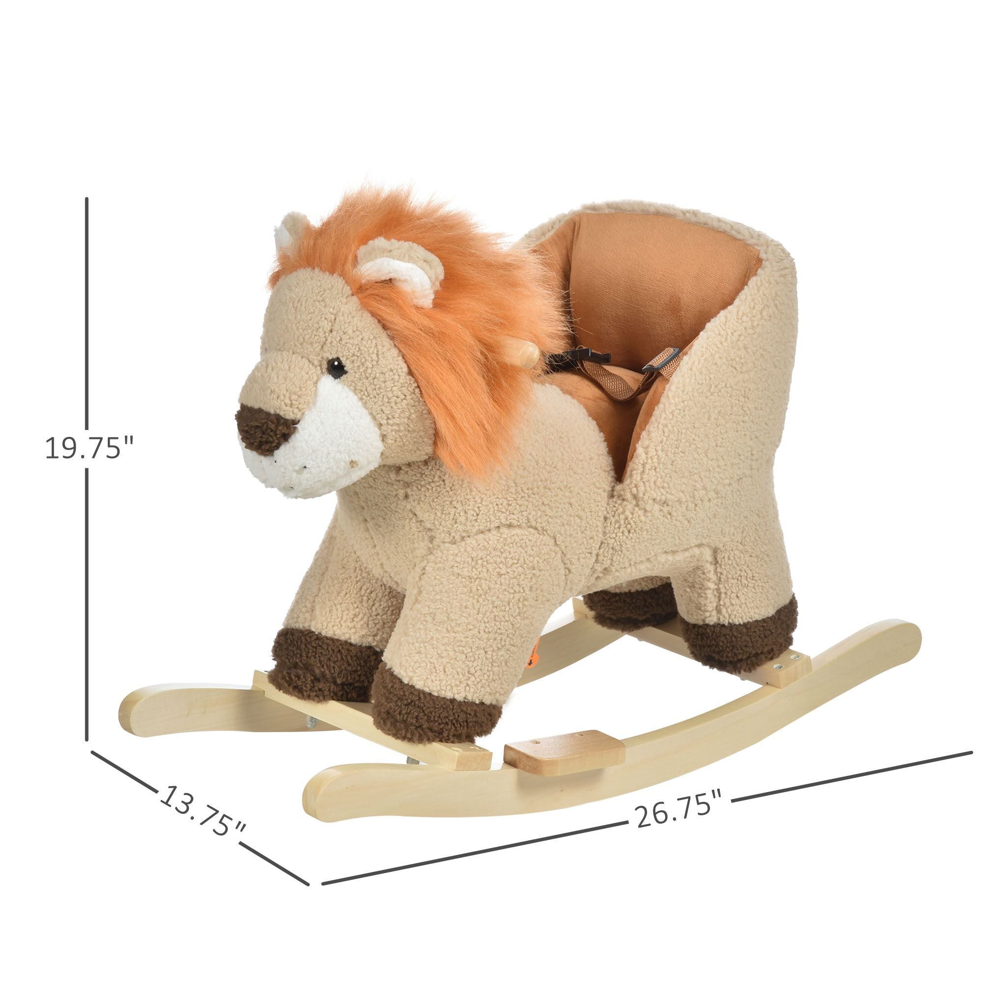 Toddler Rocking Horse with Seat Belt, Plush Rocking Lion with Sound, Perfect Gift for Boys & Girls 18-36 Months, Brown