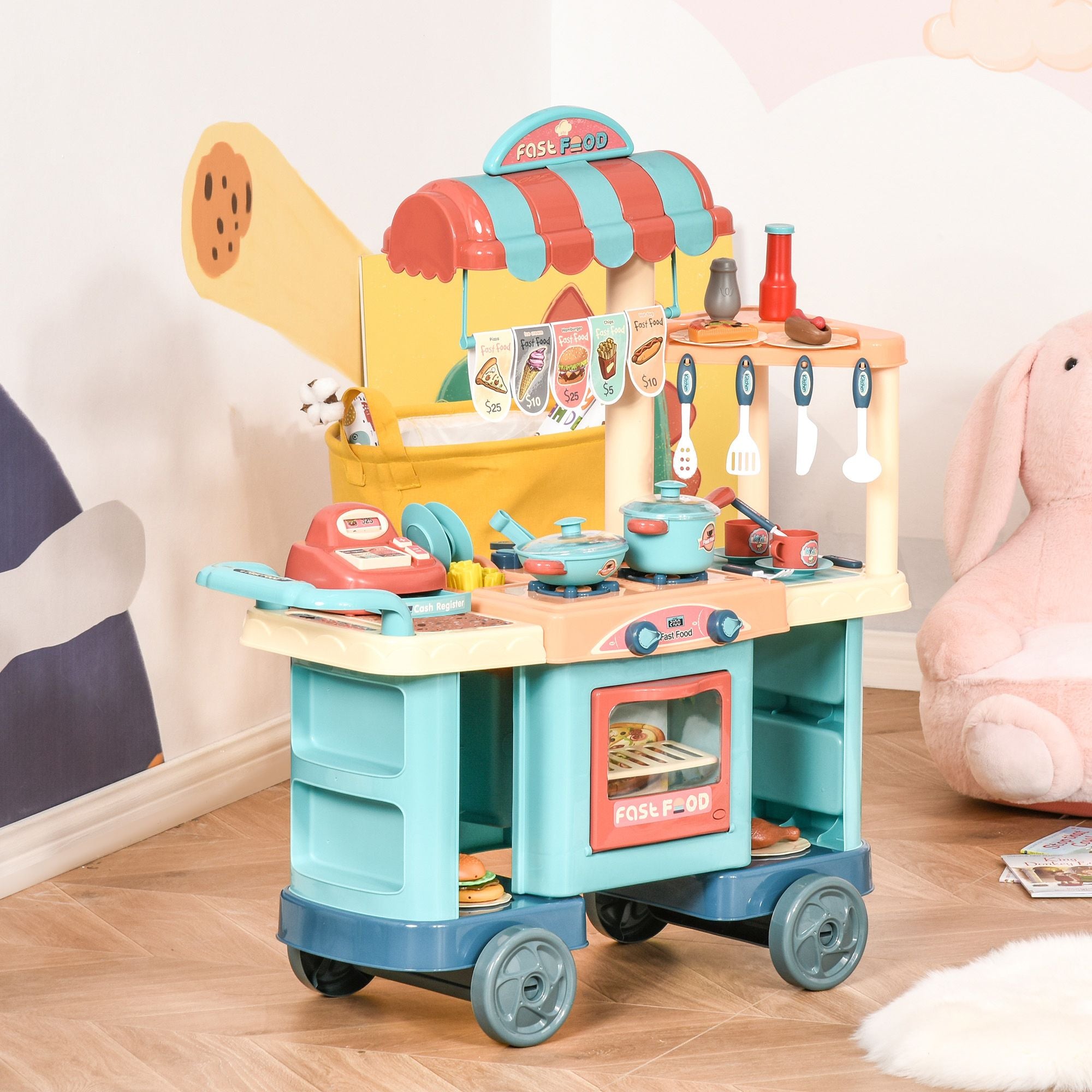 Engaging Play Kitchen Food Stand with Realistic Cash Register & Accessories for Ages 3-6