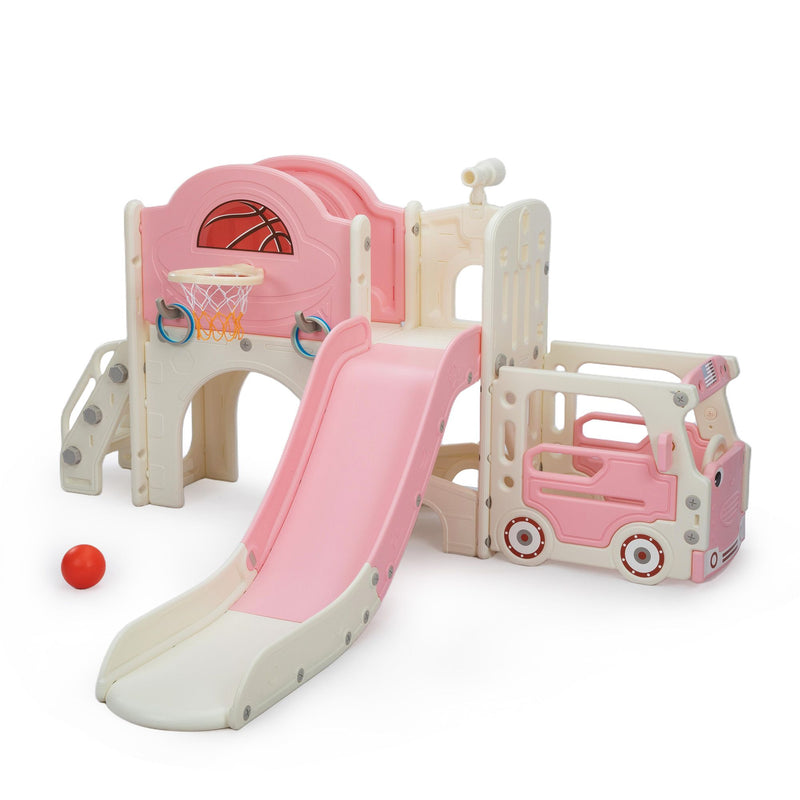 9-in-1 Kids Slide Playset with Bus Theme | Indoor & Outdoor Toddler Playground