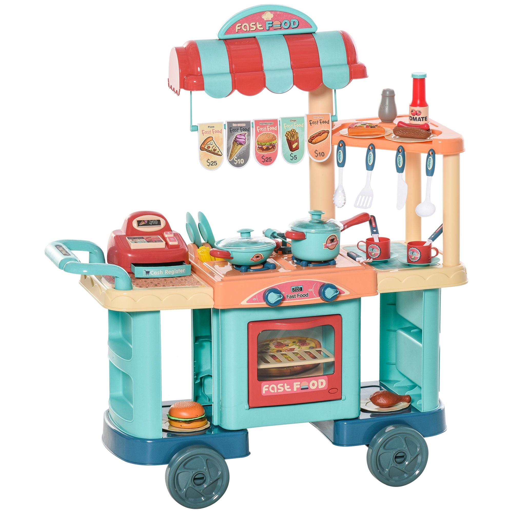 Engaging Play Kitchen Food Stand with Realistic Cash Register & Accessories for Ages 3-6