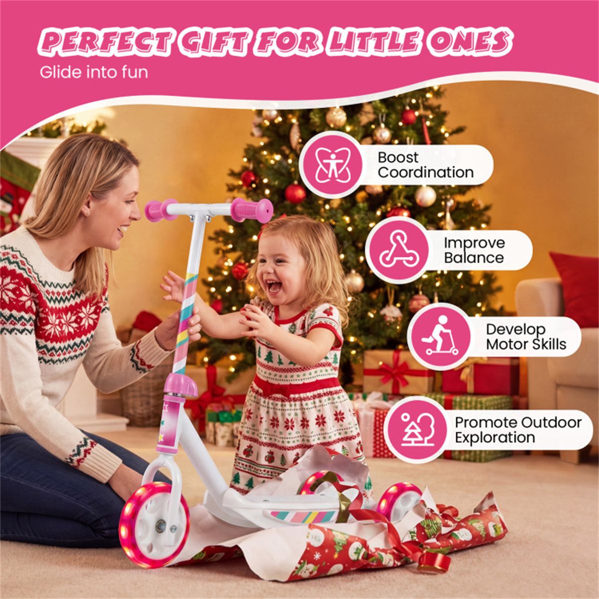 3-Wheel Kids Scooter with LED Light-Up Wheels for Toddlers Ages 2+
