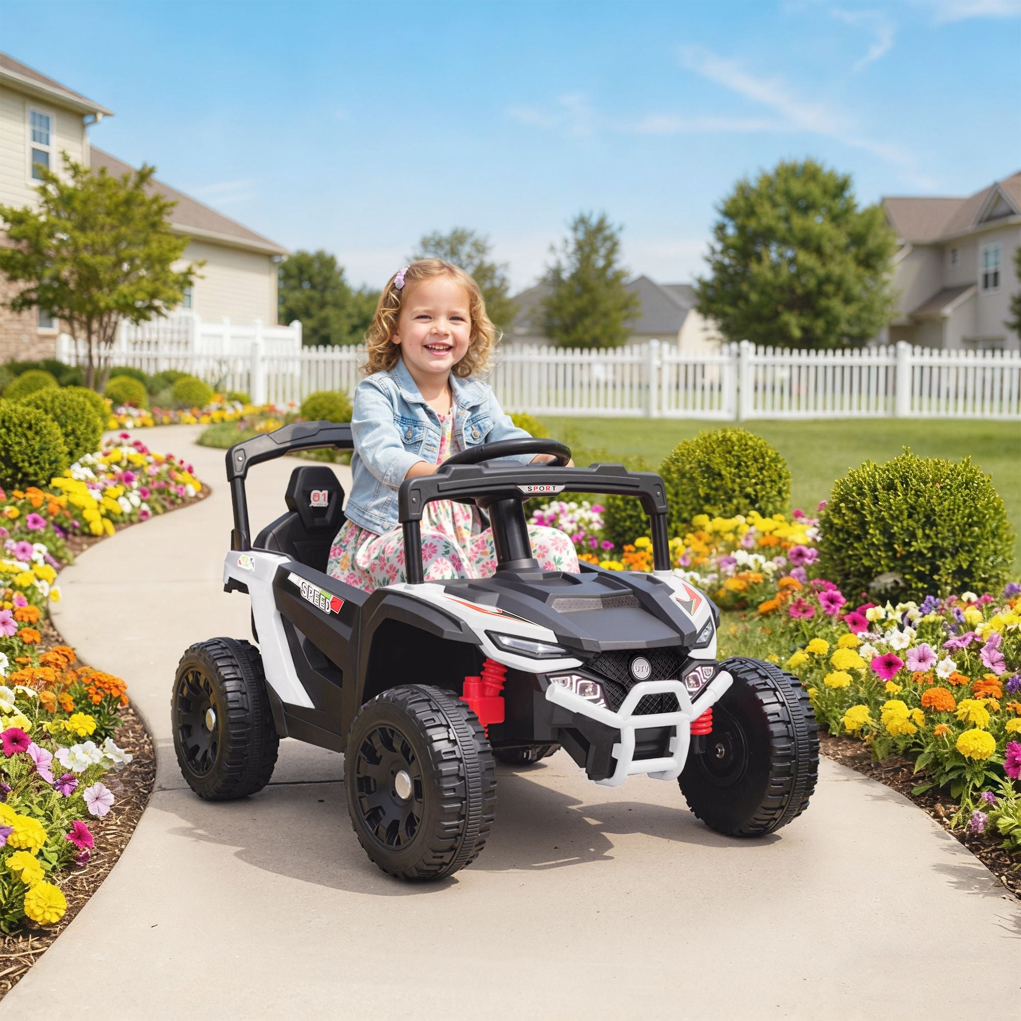 Battery-Powered 12V Kids Electric UTV Truck - Remote Controlled Vehicle with Suspension for Kids Aged 3-5, White