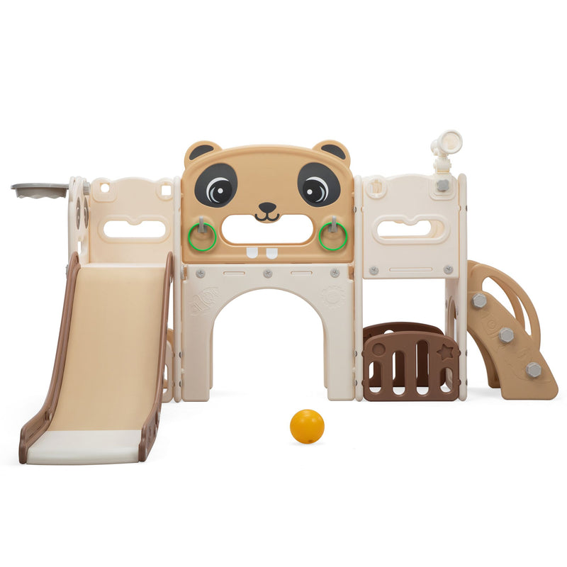 PandaPlay™ 9-in-1 Toddler Slide & Climber Playset – Indoor & Outdoor Playground with Basketball Hoop, Ring Toss, Telescope & Storage for Ages 3+