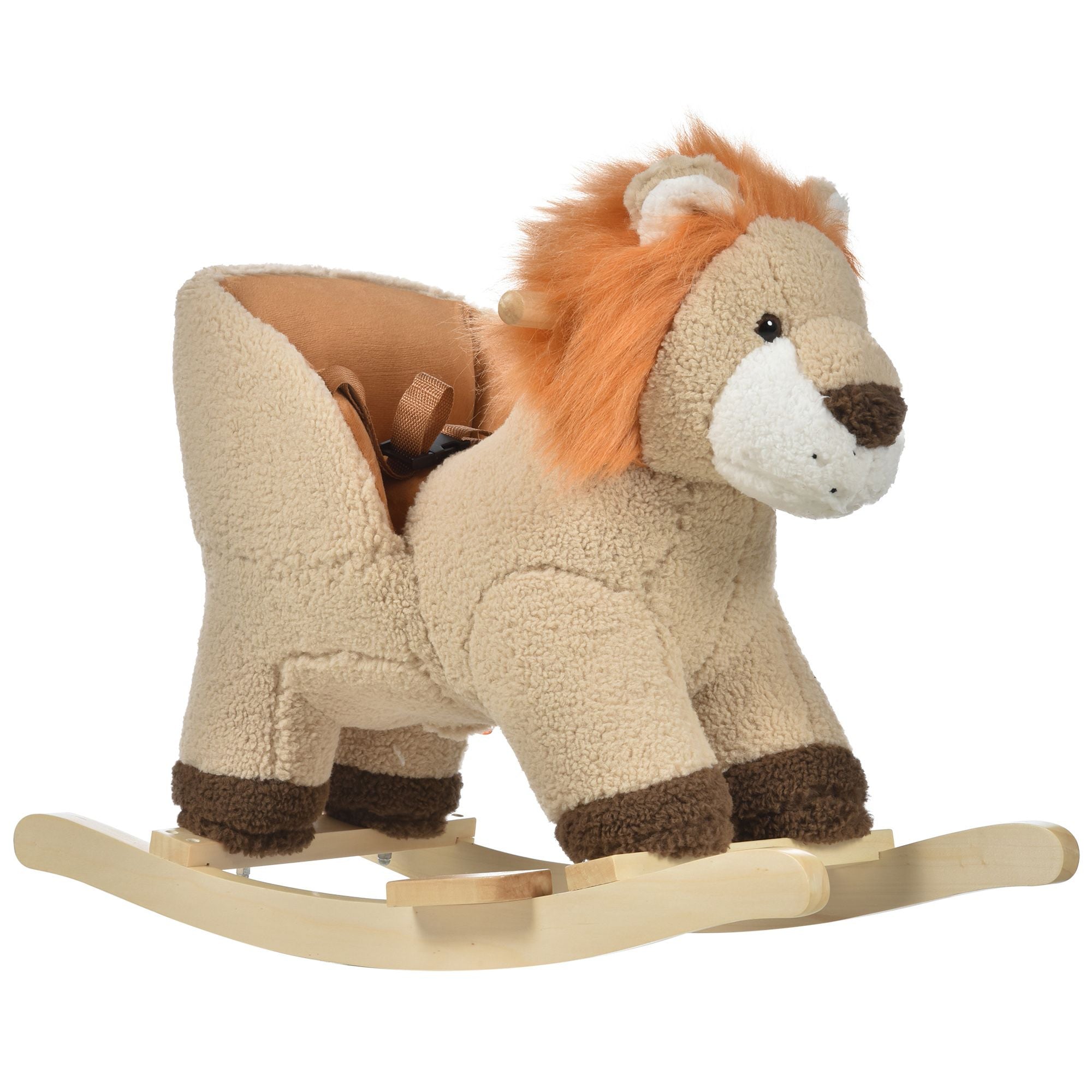 Toddler Rocking Horse with Seat Belt, Plush Rocking Lion with Sound, Perfect Gift for Boys & Girls 18-36 Months, Brown
