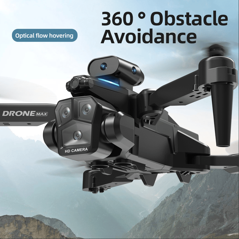 Max Drone 4K High-Definition Three Camera Optical Flow Positioning Professional Aerial Photography Foldable Quadcopter (Black)