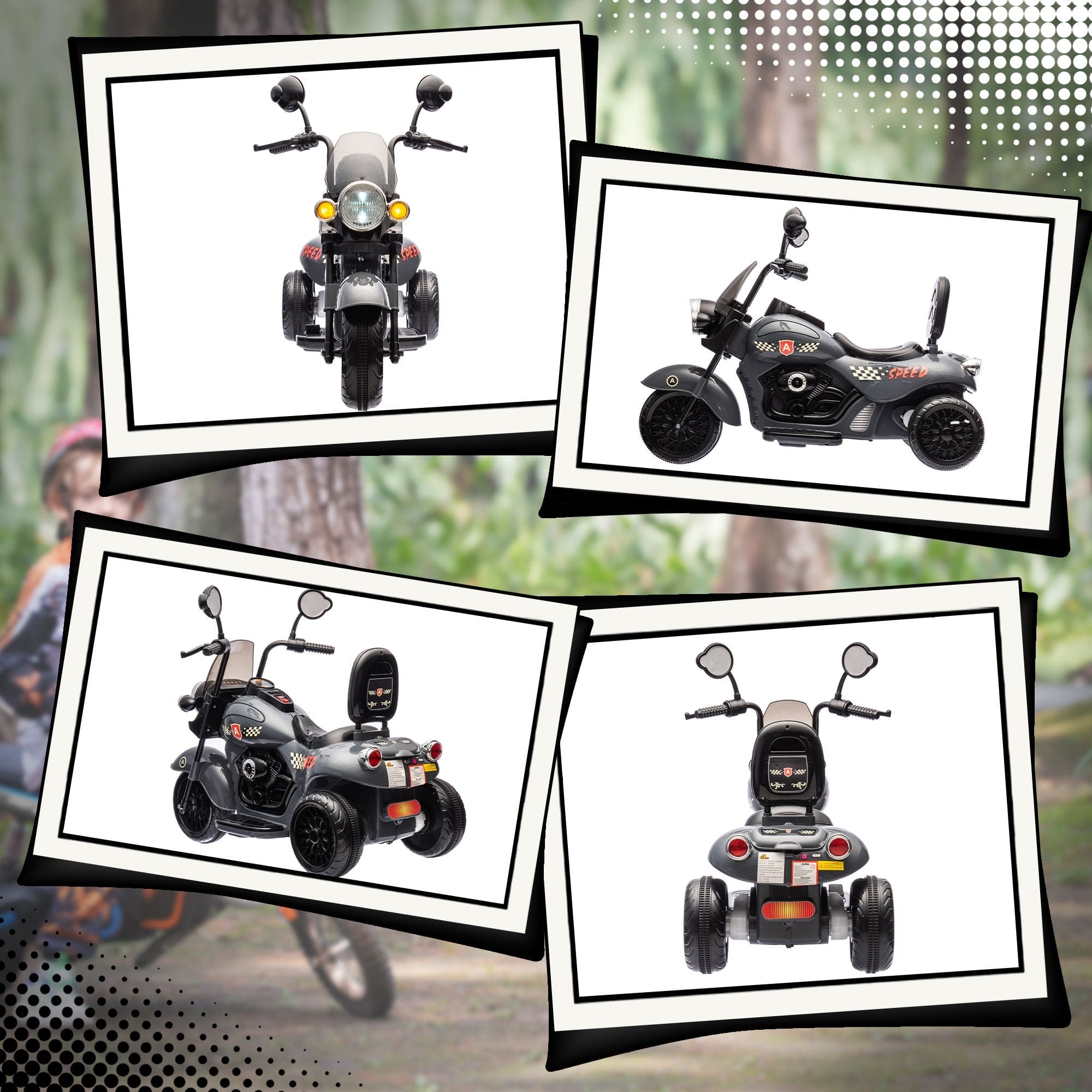 🏍️ ZoomZoom™ Kids' 3-Wheel Electric Motorcycle – Gray Chopper Style (Ages 3-6) | 6V Battery Powered Ride-On Toy