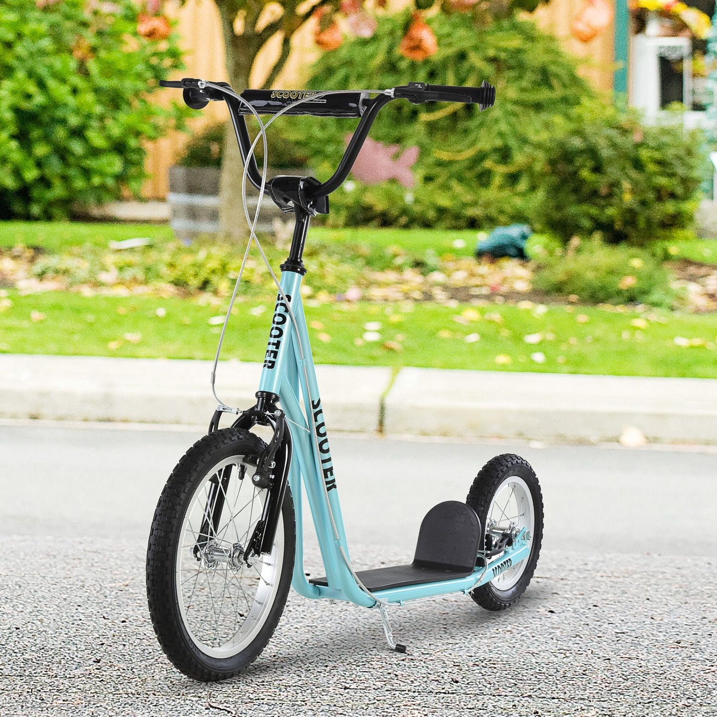 Aosom Youth Glide Pro Scooter – Adjustable Kick Scooter with Dual Brakes & Inflatable Wheels for Ages 5+, Blue - The Little Big Store