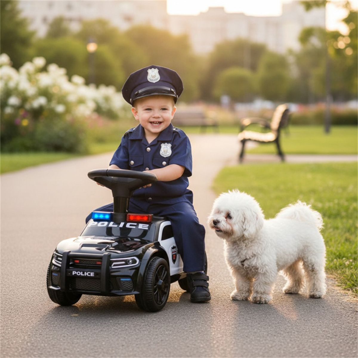 Kids Police Push Car with Flashing Lights & Siren, Perfect Gift for Little Officers 18 Months+