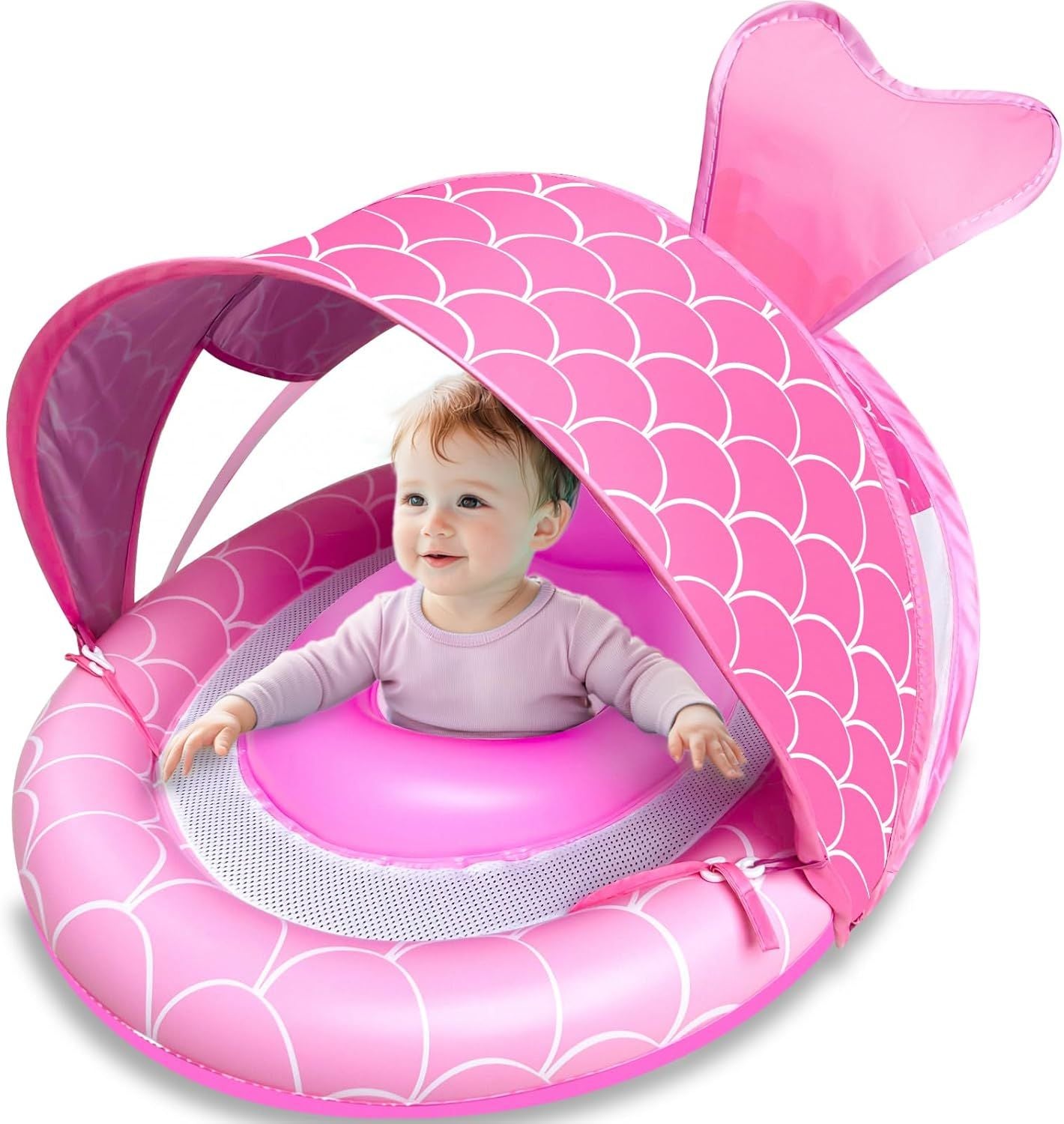MermaidShade™ Baby Swim Float with Adjustable Sun Canopy – Never-Flip Safety Seat for Infants & Toddlers 6-36 Months