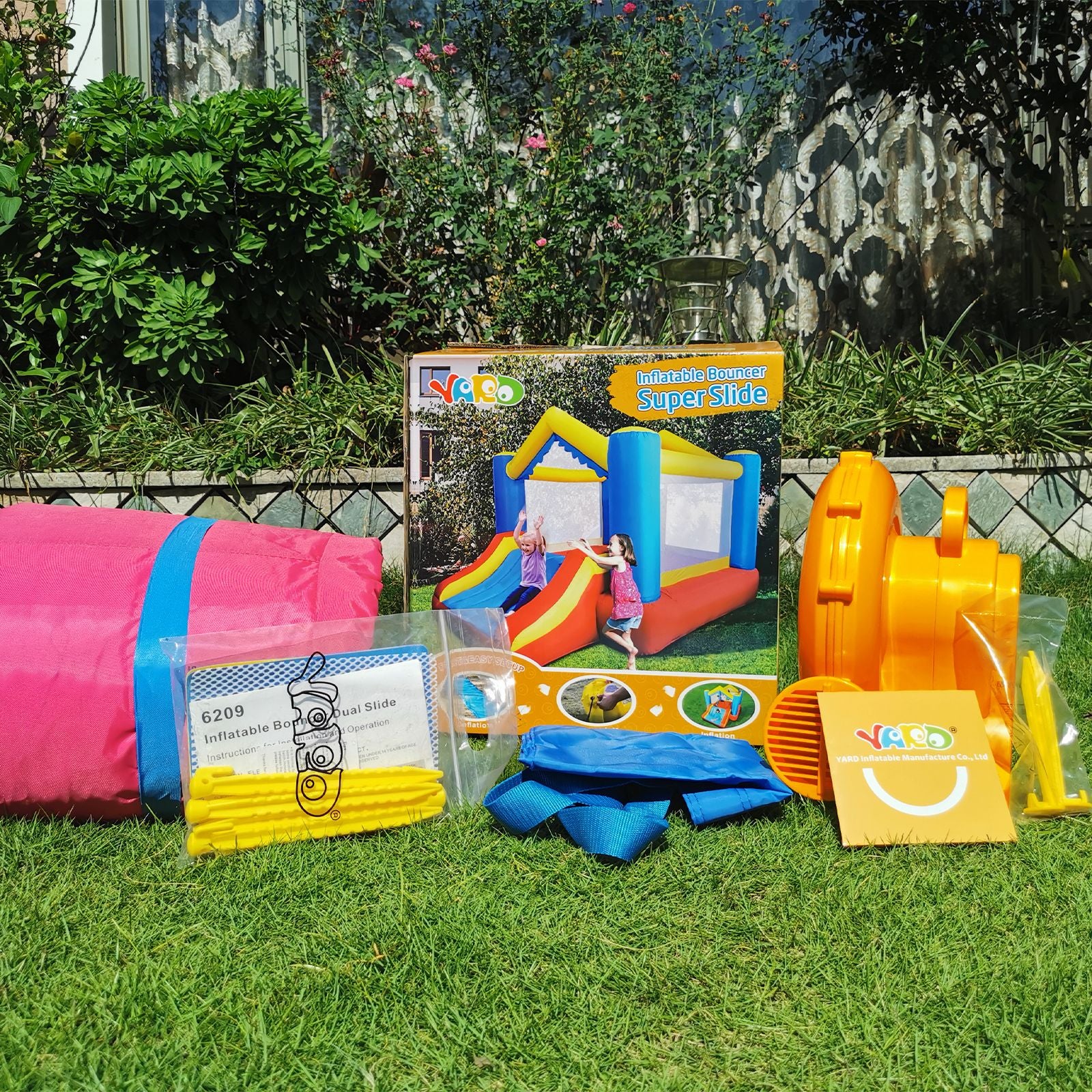 Yard nflatable Bounce House with Slide & Basketball Hoop β Durable Outdoor Bouncy Castle for Kids w/ UL Blower, 12x9x8ft