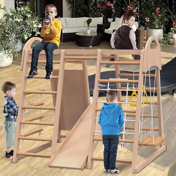 Versatile Playset for Toddlers - Indoor 7-in-1 Jungle Gym with Slide, Monkey Bars & Climbing Features