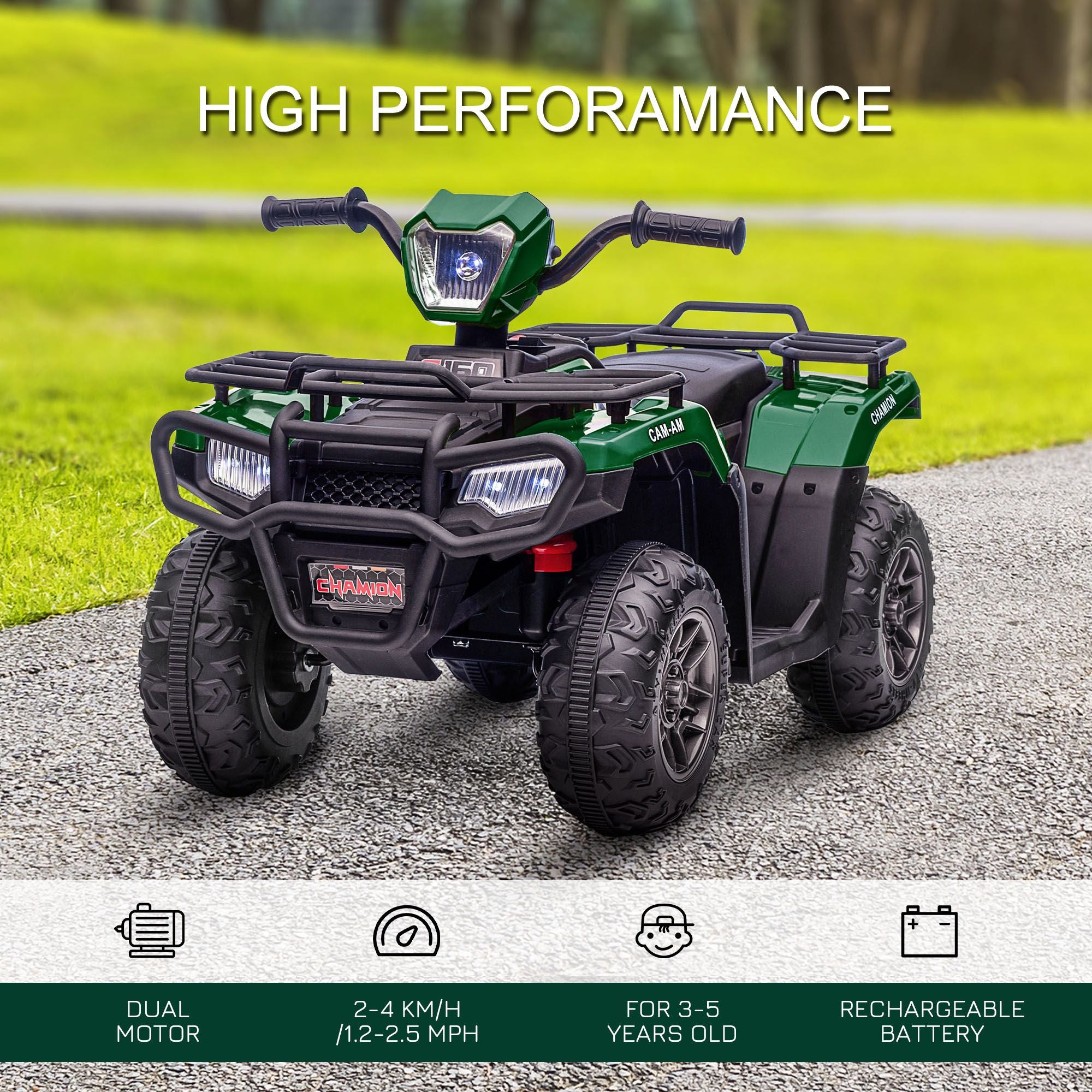 12V Kids Electric ATV Ride-On Quad – Green (AUX & USB)