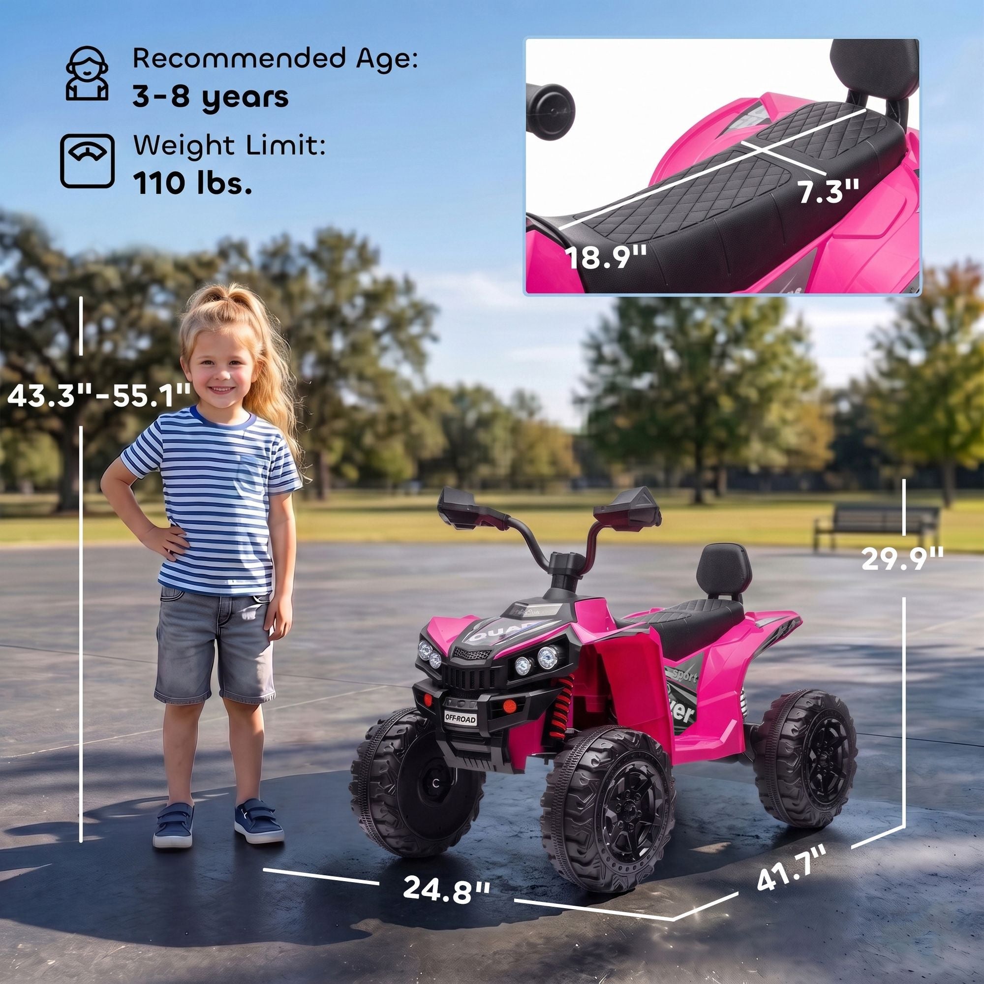 24V Electric 2-Seater Kids ATV with Dual Motors - Fun Ride On Toy for Ages 3-8 - Pink