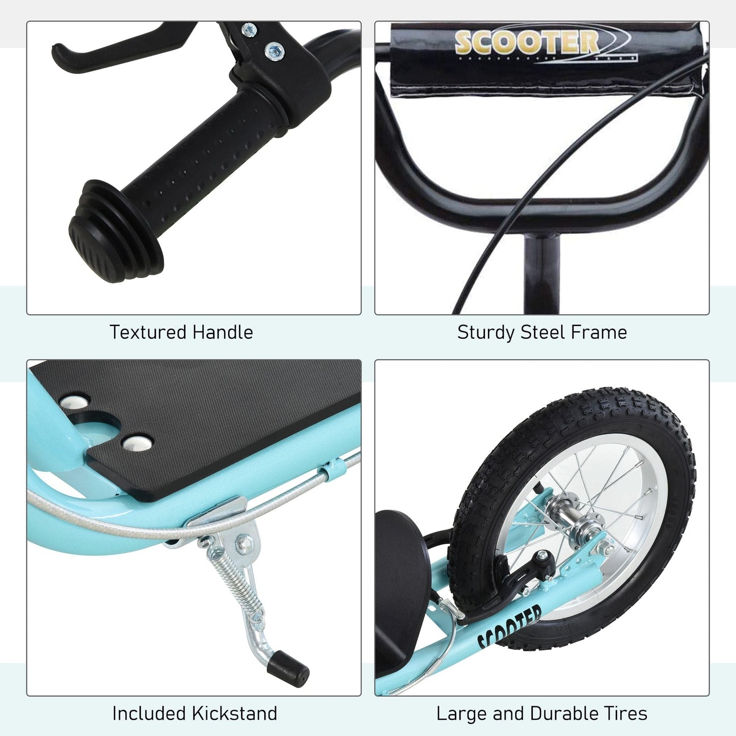 Aosom Youth Glide Pro Scooter – Adjustable Kick Scooter with Dual Brakes & Inflatable Wheels for Ages 5+, Blue - The Little Big Store