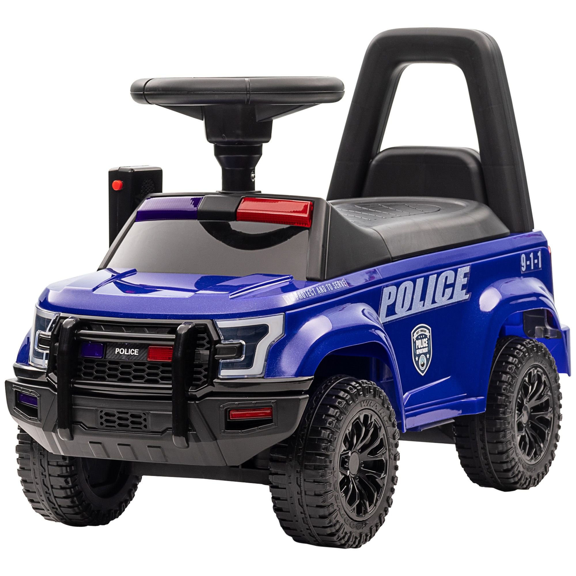 Kids Blue Ride-On Push Car with Megaphone, Sliding Toy with Under Seat Storage, Removable Backrest for Ages 2-5