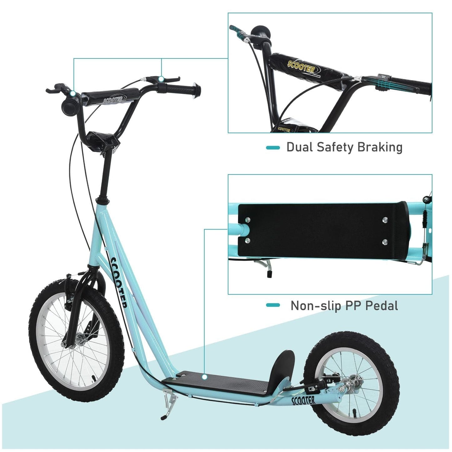 Aosom Youth Glide Pro Scooter – Adjustable Kick Scooter with Dual Brakes & Inflatable Wheels for Ages 5+, Blue - The Little Big Store