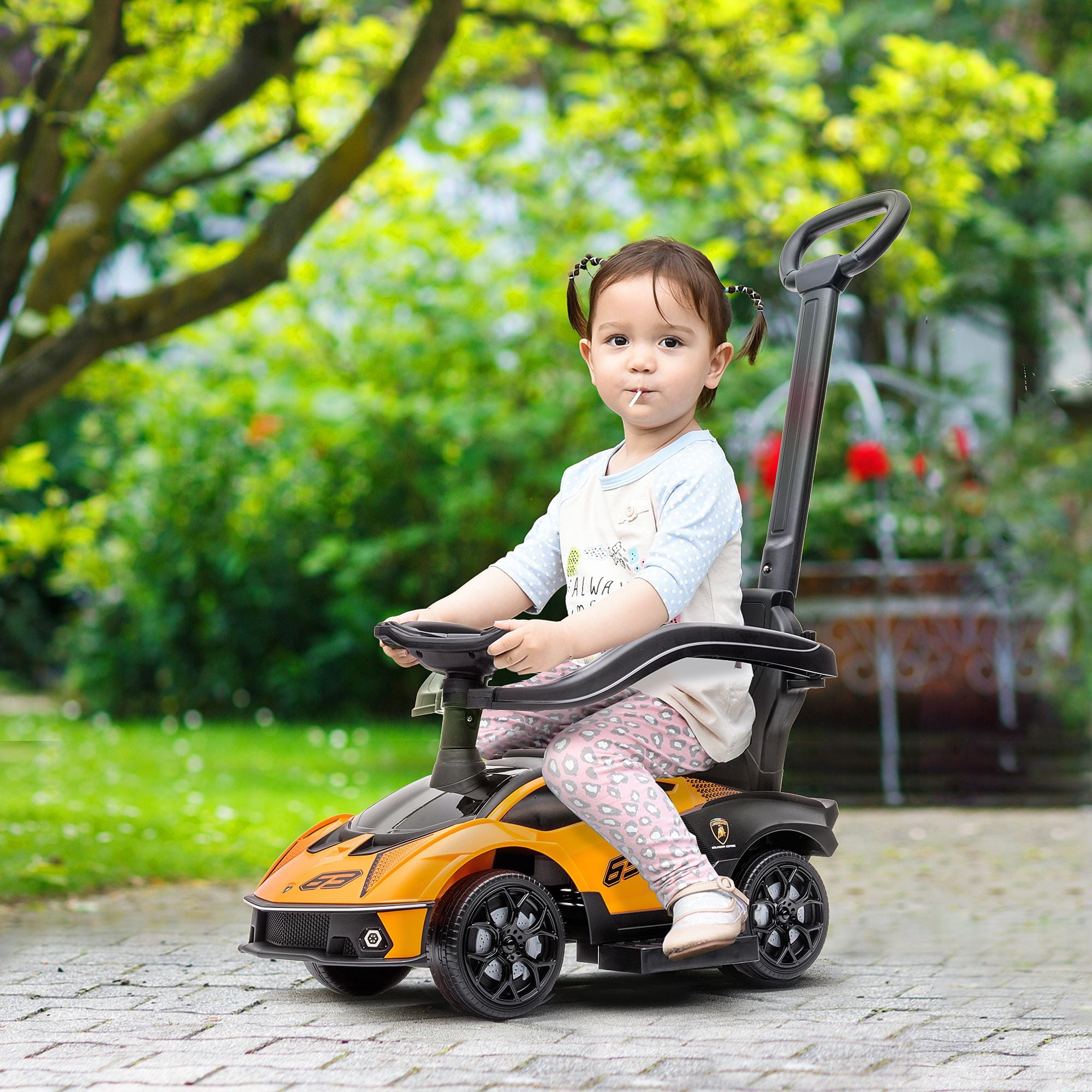 Vibrant Orange Toddler Sliding Car - Dual Function Push Ride with Horn and Storage