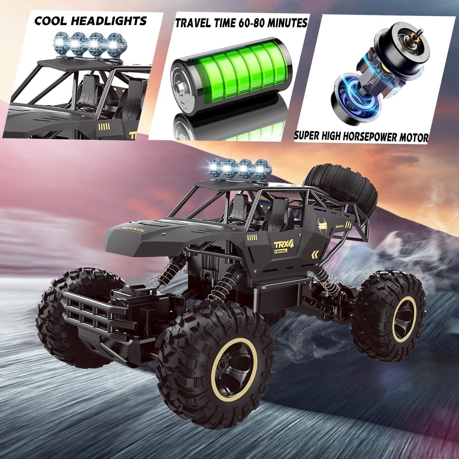RockCrawler X™ 1:12 4WD RC Off-Road Truck – Metal Body Remote Control Monster Crawler with LED Headlights & 3 Batteries