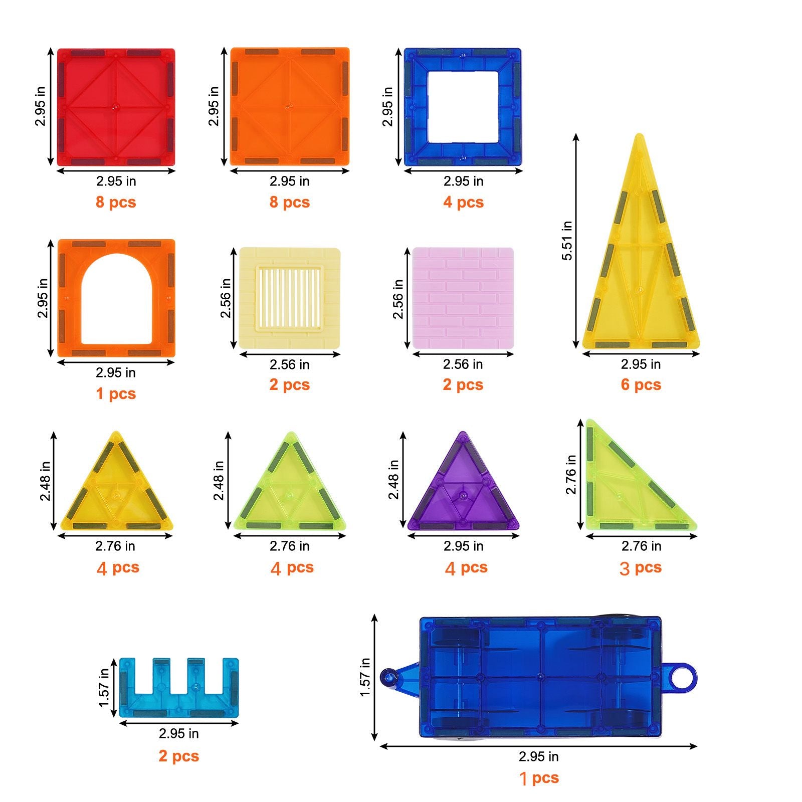Magnetic Tiles Set – 55PCS STEM Educational Building Toy with Storage Bag