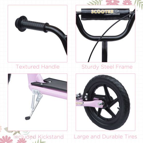 Kick Scooter for Kids 5-12 Years Old, Big Wheel Kids Scooter with Adjustable Height Handlebar, Non-slip Footplate, Rear Brake, Pink