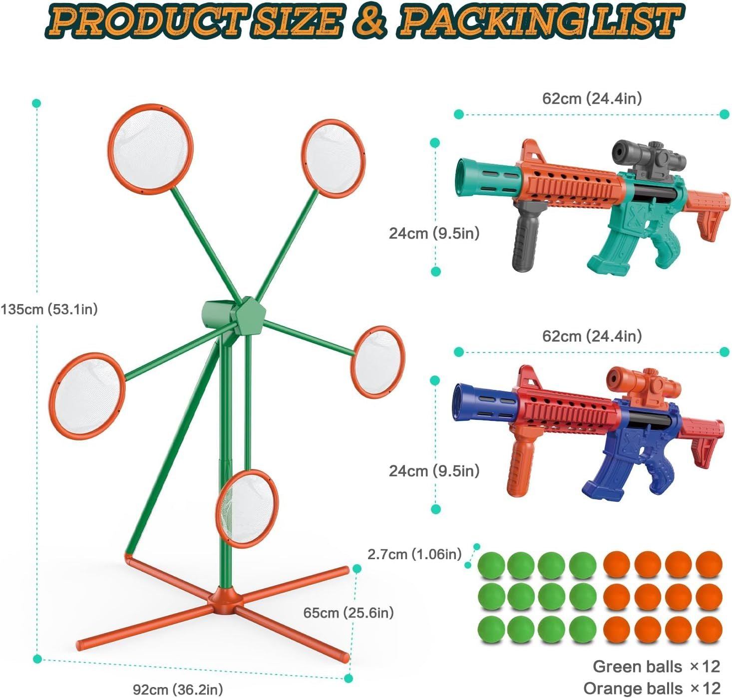 Kids Popper Air Toy Gun Set – 2-Player Shooting Game with Moving Target & 24 Foam Balls