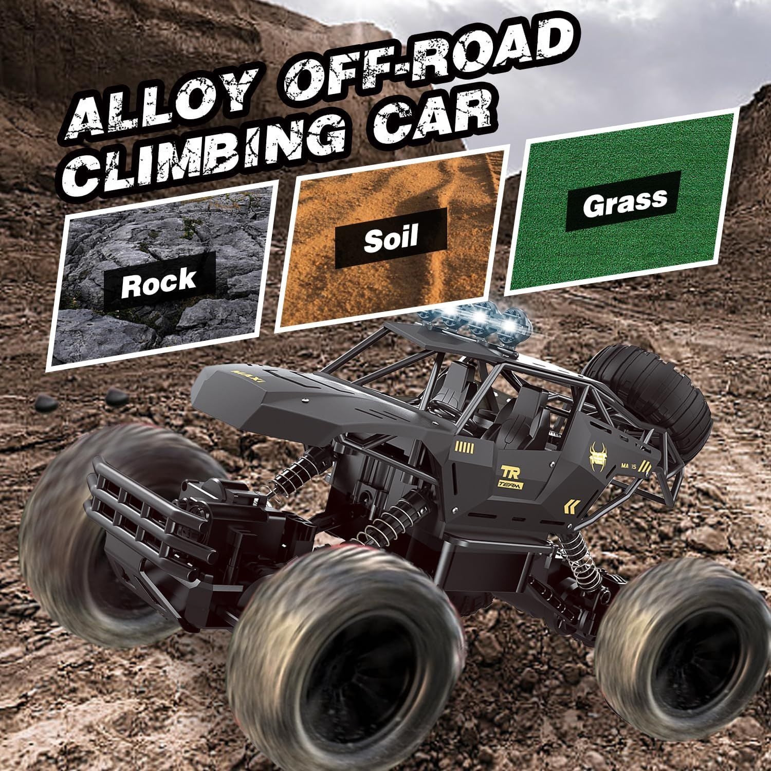 Ultimate RC 4WD Monster Truck - 37cm Remote Control Rock Crawler for Kids Gifts with Two Batteries