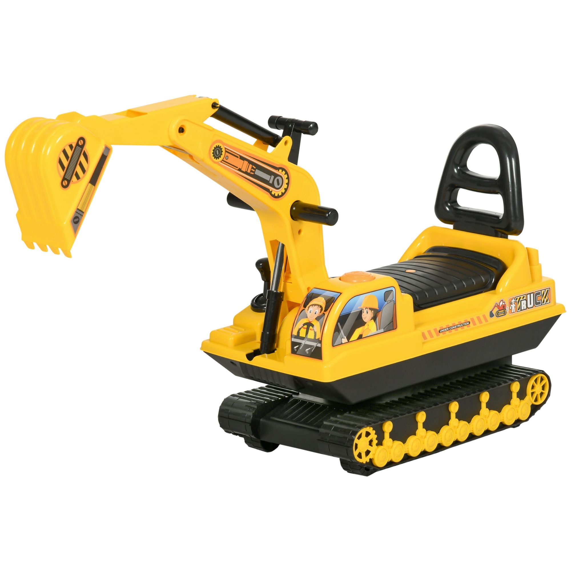 Kids Excavator Toy with Rotatable 2-in-1 Ride-On Excavator Toy – Toddler Walker & Construction Digger Ride-On (No Battery)Digging and Storage Bucket, Kids Ride-on Construction Car for 3-8 Years Old, Yellow & Black