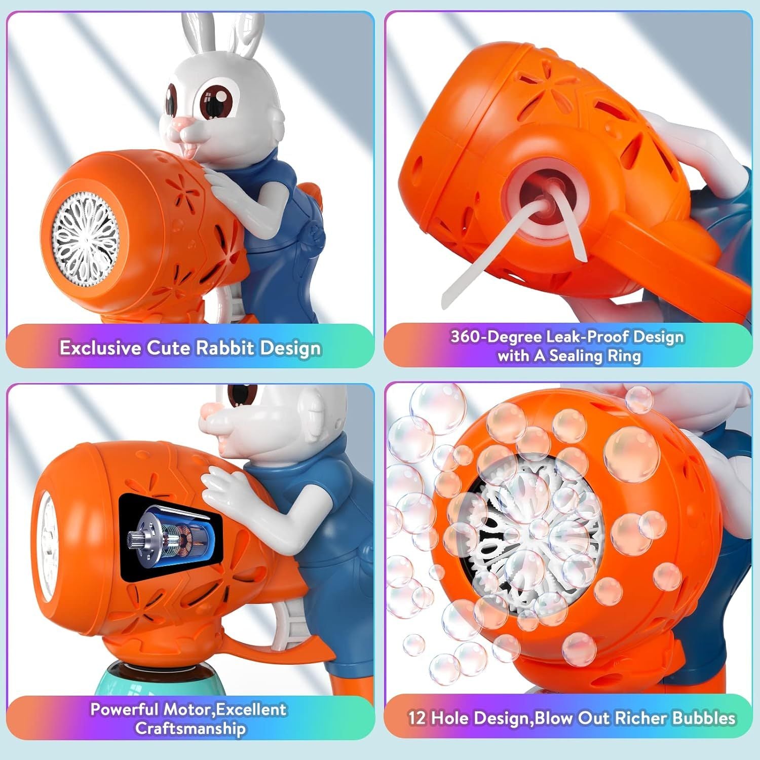 2-Pack Rabbit Bubble Gun Toy with 12 Bubble Holes & Bubble Solution