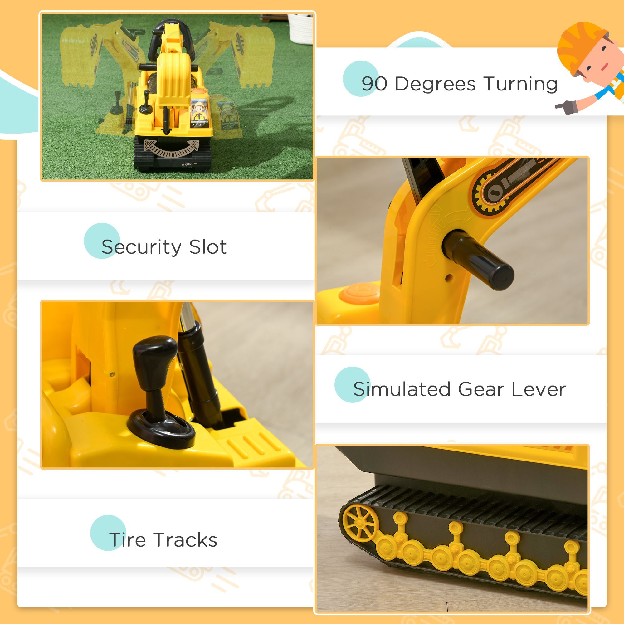 Kids Excavator Toy with Rotatable 2-in-1 Ride-On Excavator Toy – Toddler Walker & Construction Digger Ride-On (No Battery)Digging and Storage Bucket, Kids Ride-on Construction Car for 3-8 Years Old, Yellow & Black