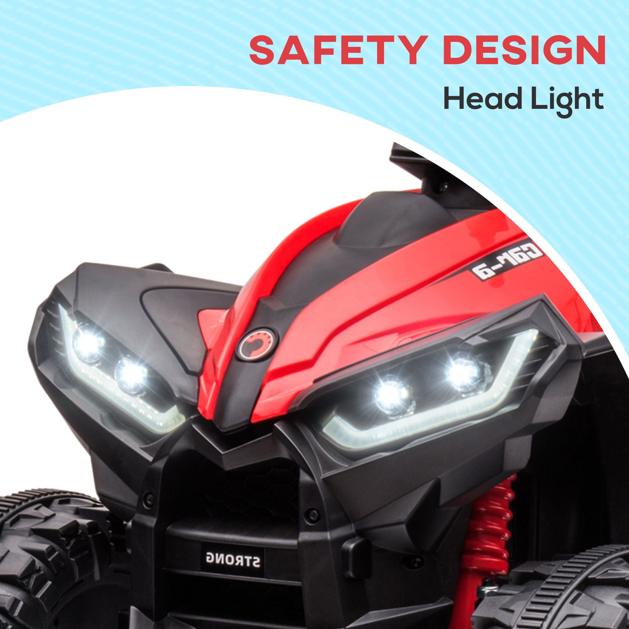12V Kids Ride-On Quad Car 4-Wheelers with LED Headlights, Music, Dual Motor Electric ATV, for 3+ Years Old, Red
