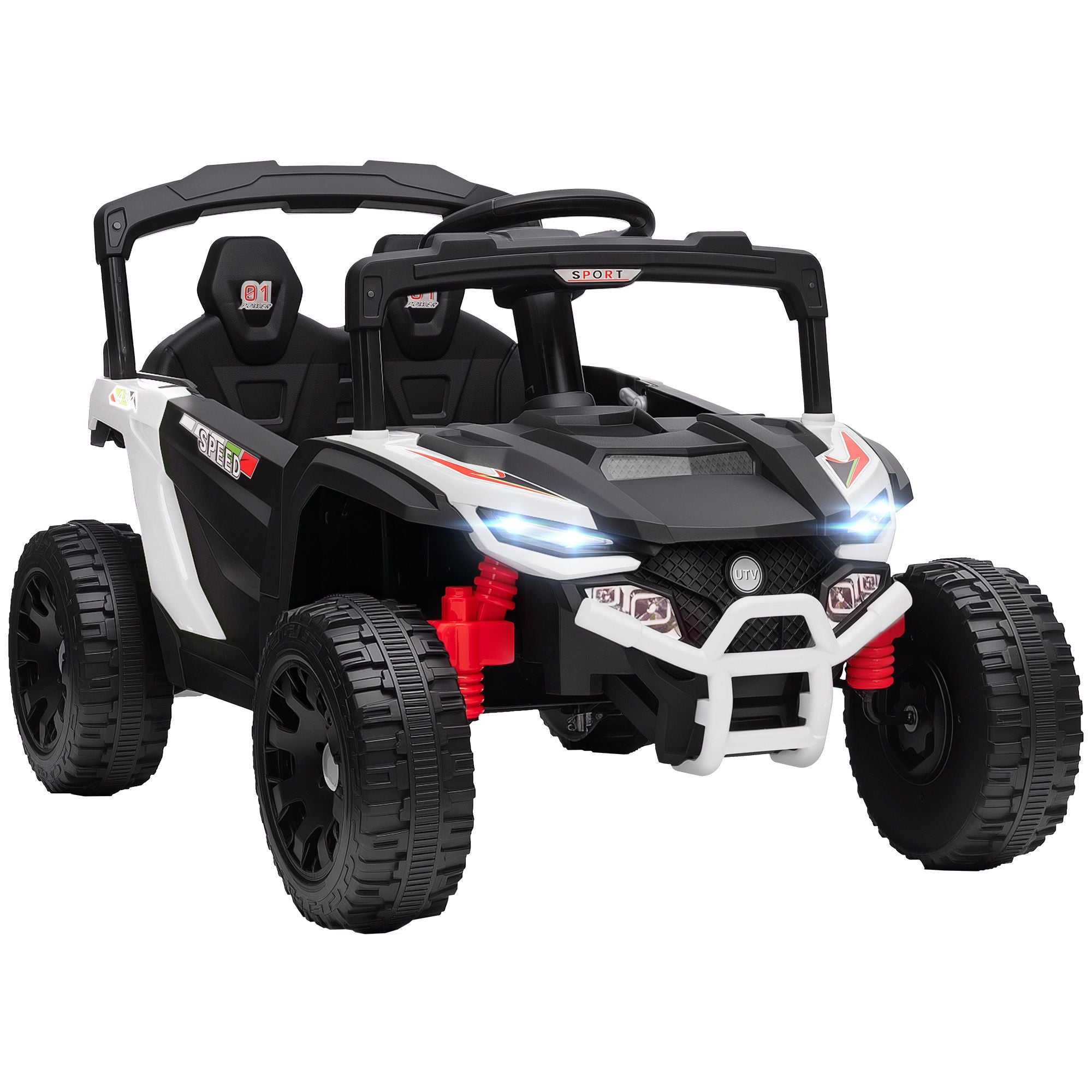 Battery-Powered 12V Kids Electric UTV Truck - Remote Controlled Vehicle with Suspension for Kids Aged 3-5, White