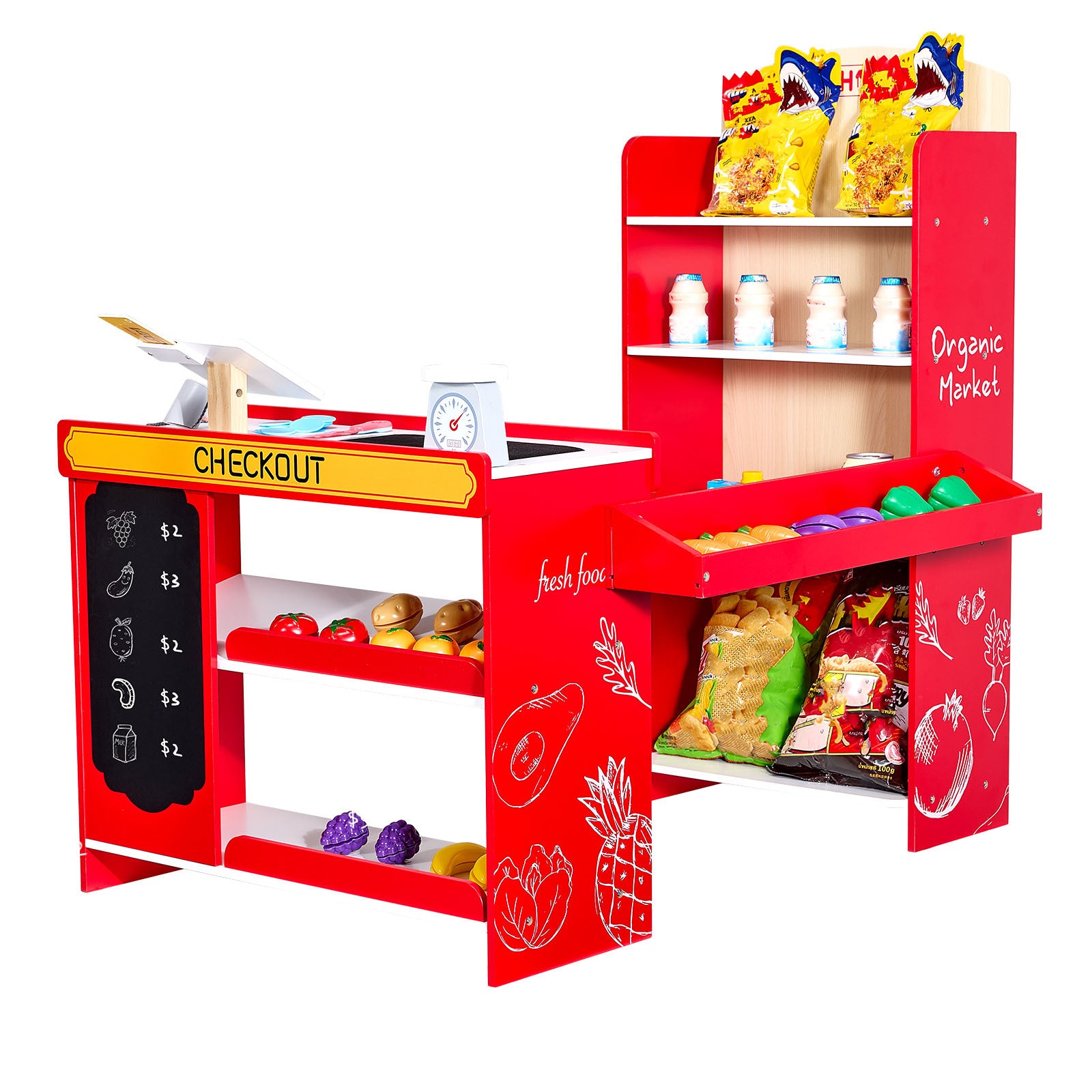 Kids Grocery Store Playset Supermarket Play Toy Set with Cash Register