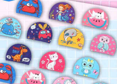 "🐬 AquaBuddies™ Swim Cap – 🧒💦 Comfy Fit for Short & Long Hair | Cute Cartoon Fun! 🎨 "