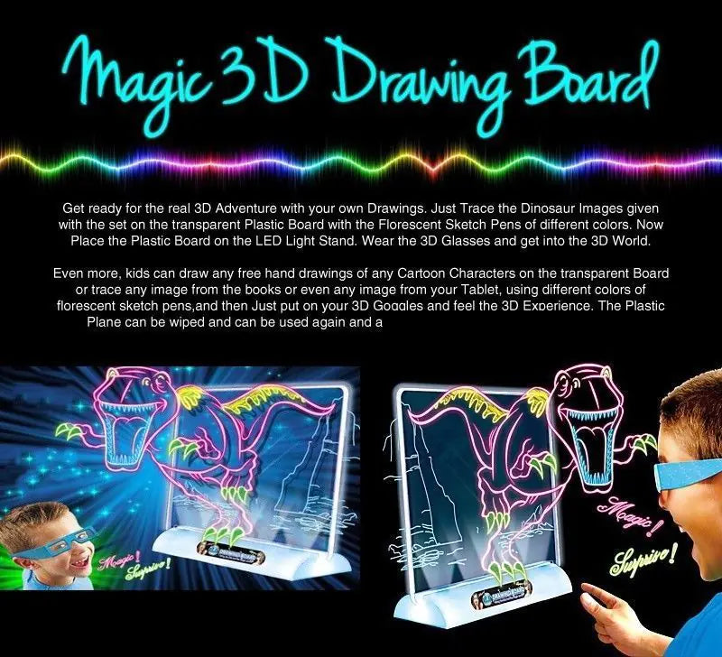 🌈 DoodleBeam™ 3D Flash Drawing Board ✨🖍️ – Light-Up Art Fun in Full Color!