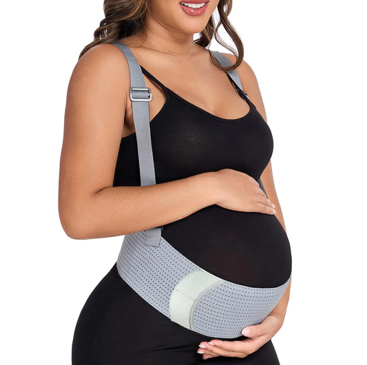 MAMODY Belly Bands For Pregnant Women Maternity Belt Pregnancy Belly Support Band Adjustable Pregnancy Belt with Back Brace Straps (Gray Small)