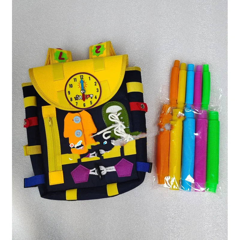 SkillMaster Toddler Busy Board Backpack – Buckles & Learning Activity Set for Life Skills - The Little Big Store