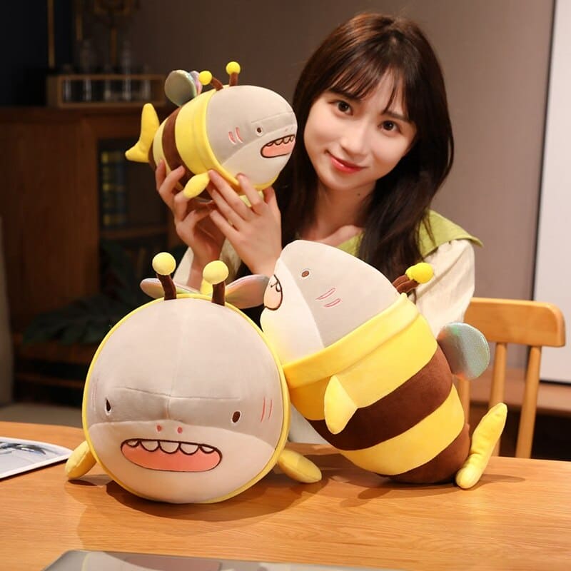 Charming Ocean Friends: Cute Shark & Bee Plush Toy - Soft Stuffed Doll & Interesting Throw Pillow Cushion for Endless Fun and Comfort!Birthday Xmas Gift for Friends